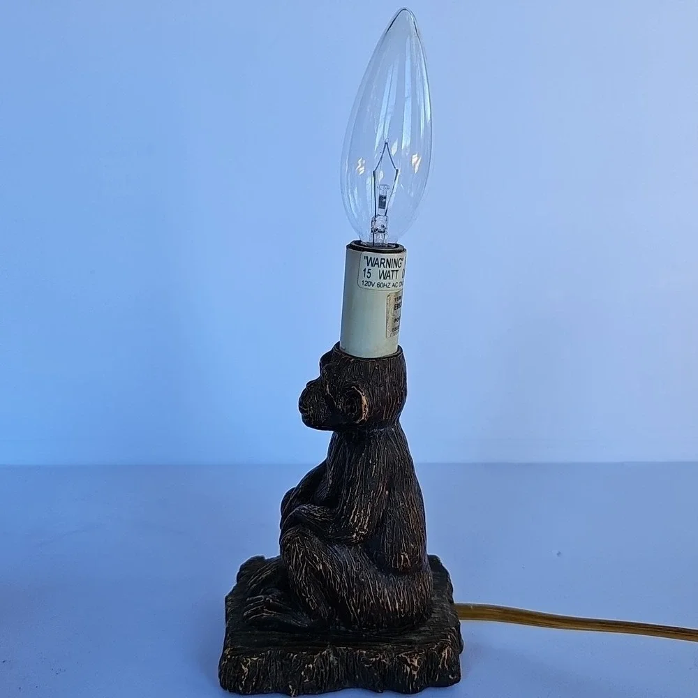 Vtg Art Deco Seated Sitting Monkey Table Lamp Nightlight with Lampshade 1963